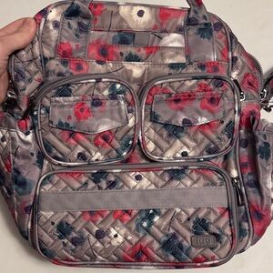 Lug Quilted Floral Backpack - Gray and Red